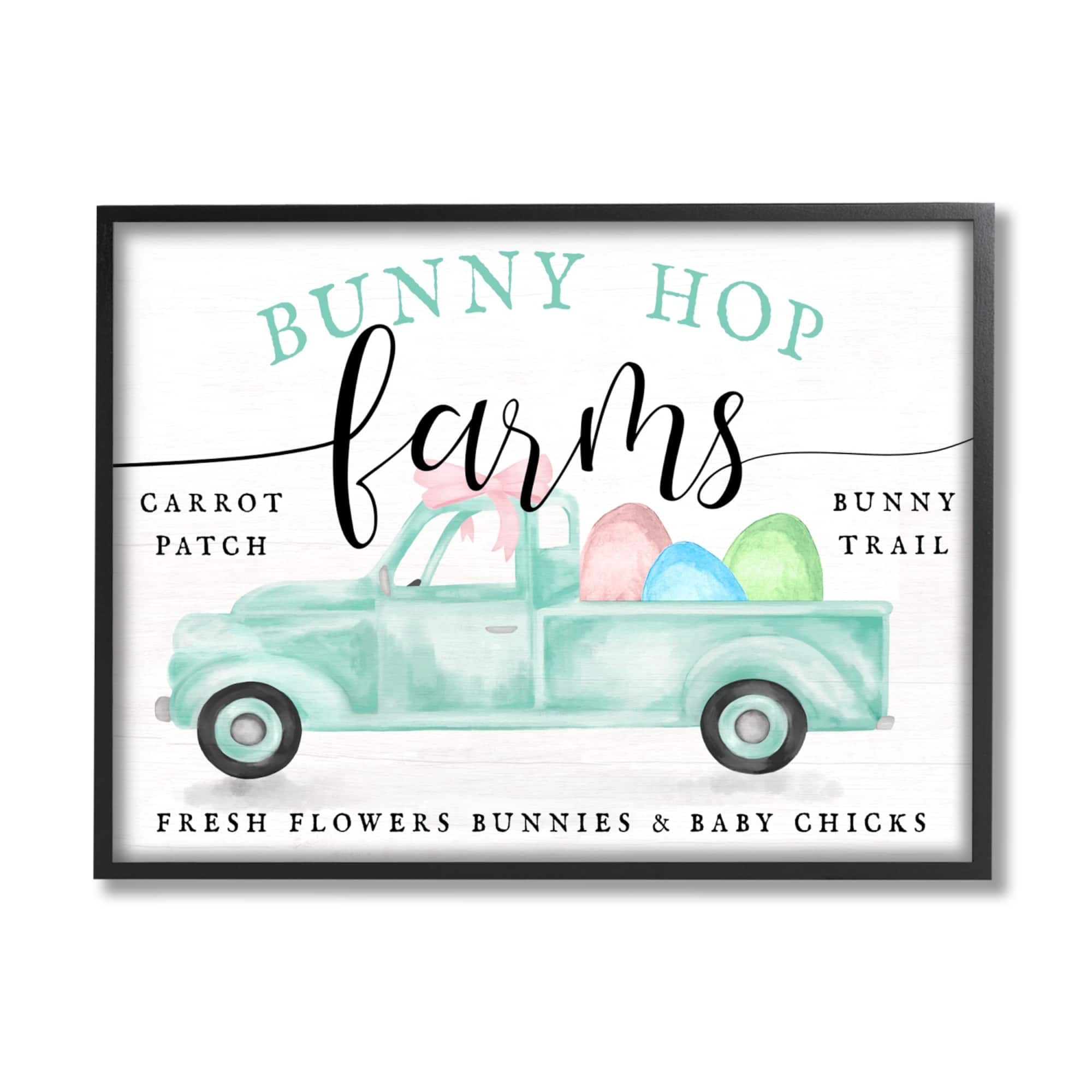 Stupell Industries Bunny Hop Farms Sign Easter Egg Green Truck Framed Giclee Art